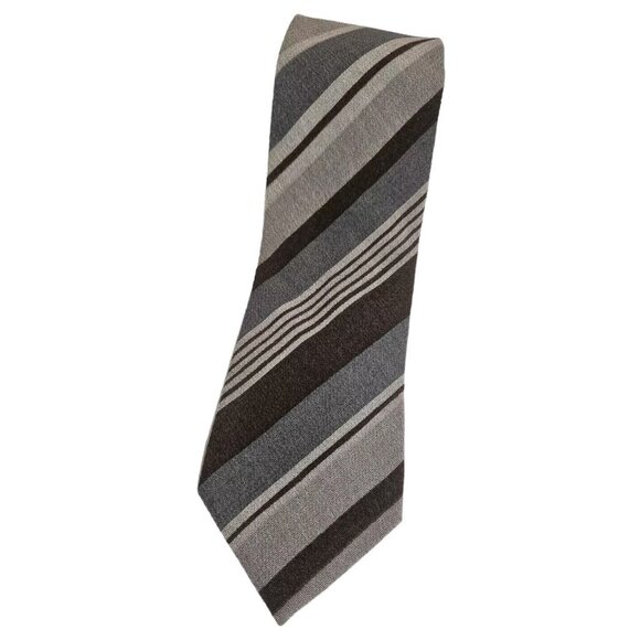 BYBLOS Men's 100% Wool Necktie LUXURY Tie XL Gray Brown Striped W:3.7